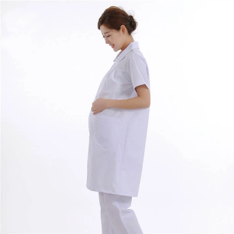 Белый с коротким рукавом летом костюм медсестры Средства ухода за кожей для будущих мам Спецодежда медицинская платье для беременных Для женщин форма Красота услуги спецодежды