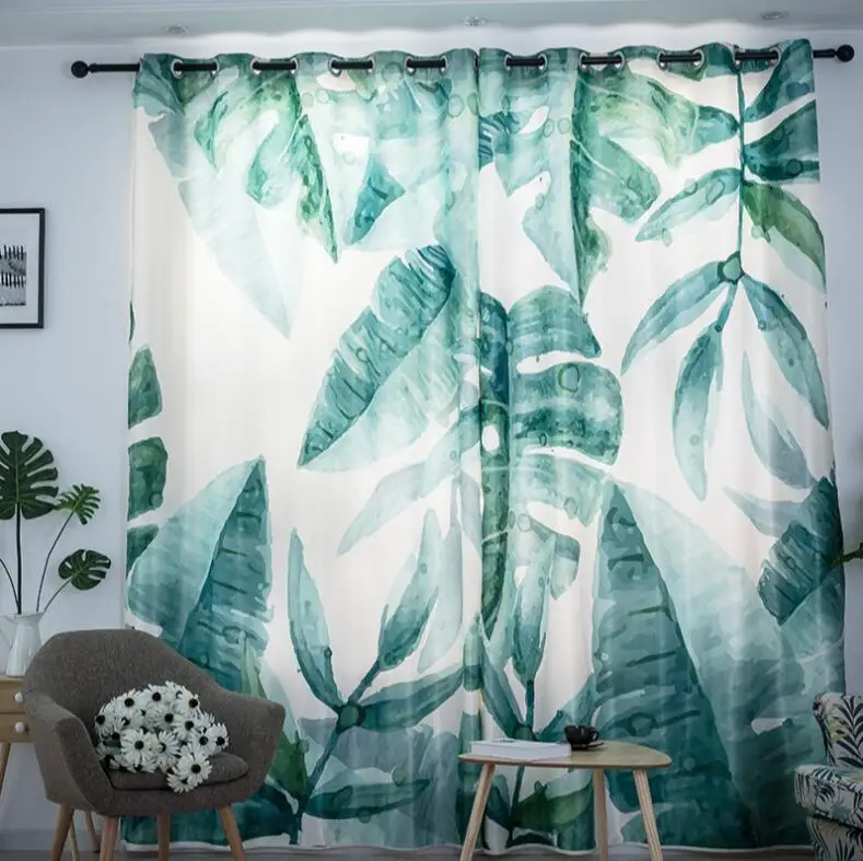 

1pcs Nordic Ins Digital Printed 3d Palm leaf Curtains For Bedroom Window Decoration Modern Style plant Pattern Window Curtain