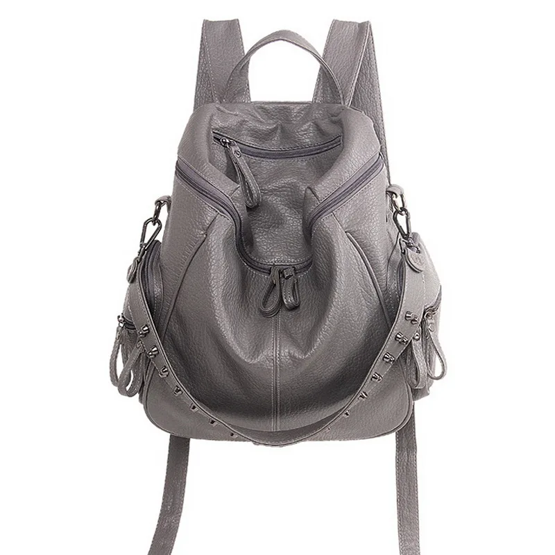 DIINOVIVO, простой женский рюкзак, 3 способа, ПУ кожа, Омывается, школьная сумка, заклепки, шипованные, женский рюкзак, повседневные дорожные сумки, WHDV0274 - Цвет: Серый
