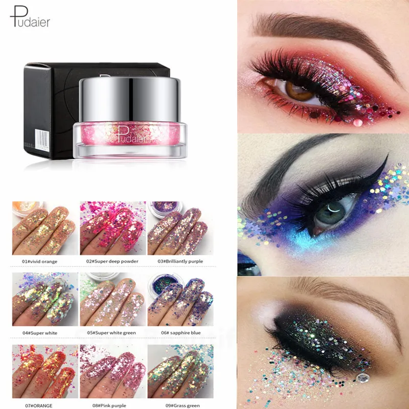 

Pudaier Eyeshadow Diamond Pearlescent Sequin Pigment Glitter Eyeshadow 34 Color Metallic Powder Eyes Shadow Palette Makeup TSLM2