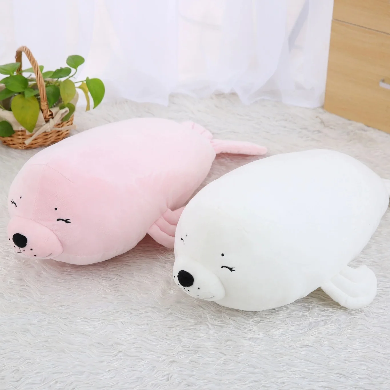 Soft Pink White Seals Plush Pillow PP Cotton Stuffed Plush Animals Home