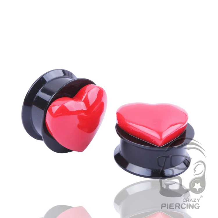 

free ship 1pair Acrylic Red Heart Design Screw Ear Plug Tunnel Jewelry Body Piercing 6-25mm Choose