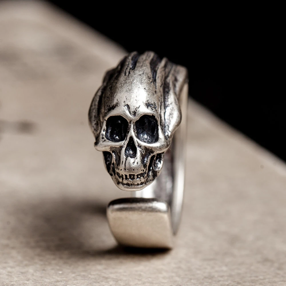 Silver ring skull ring Open adjustable ring Adjustable Silver ring,Skeleton ring Skull Sterling silver ring skull jewelry,