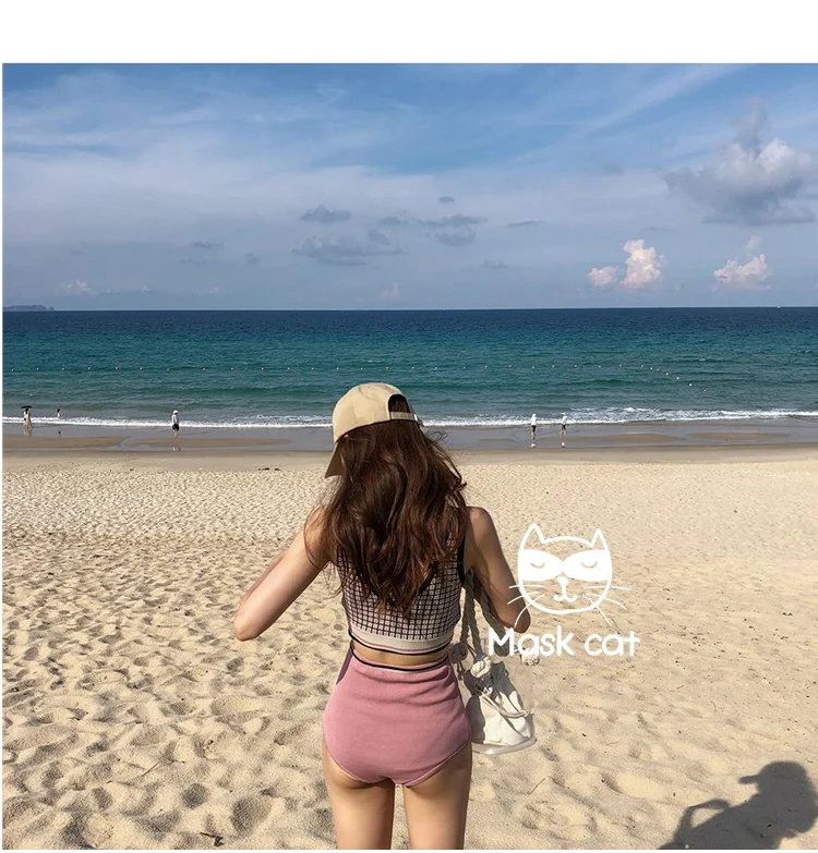 Бикини для женщин женский купальник Saida De Praia женский ретро Ins трикотажные костюмы с отворотом шеи Bump цветной пляжный принт