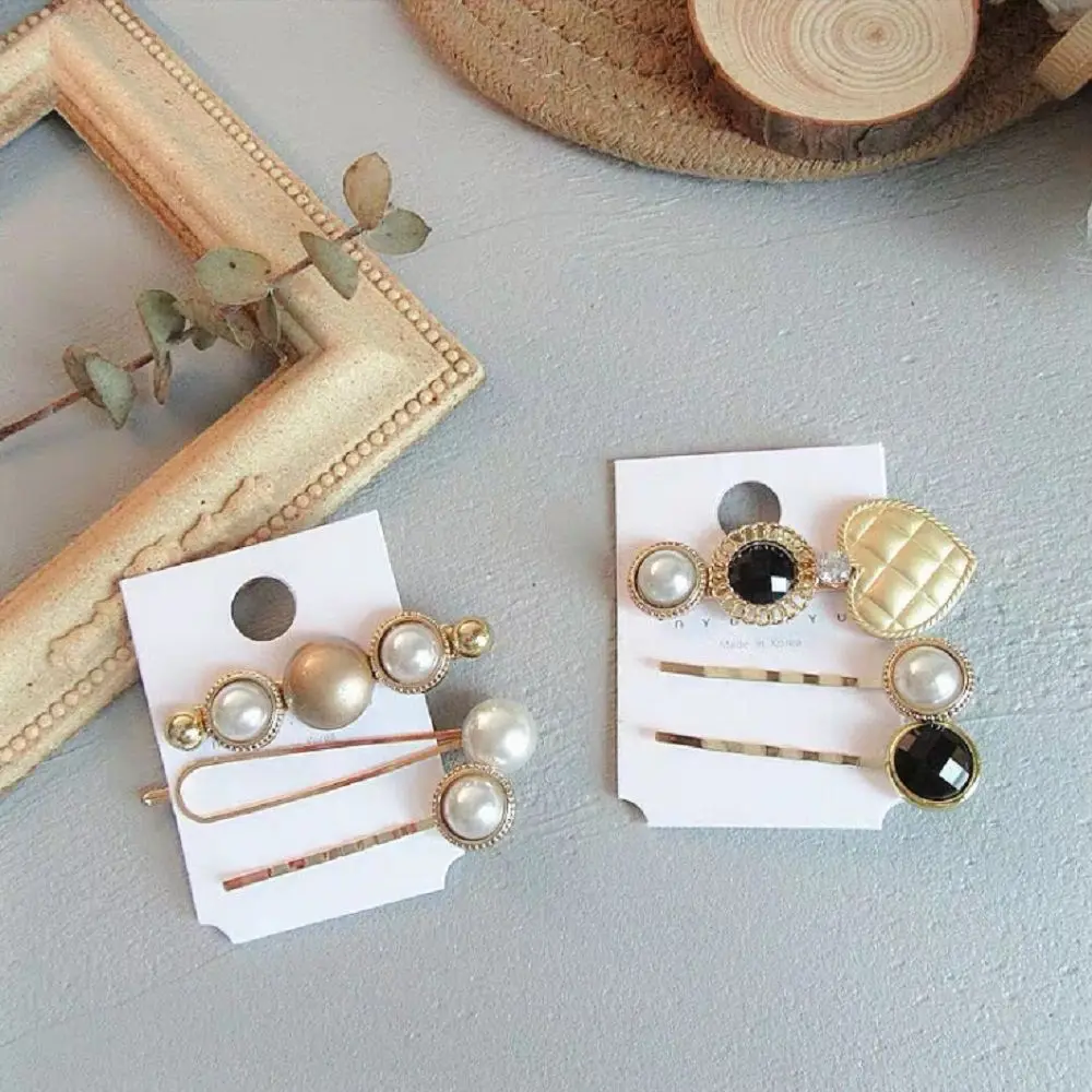 3pcs/Set Women Fashion Imitiation Pearl Hair Clips Hair Accessories Hair Pins Button Metal Hairpin Barrette Styling Tool