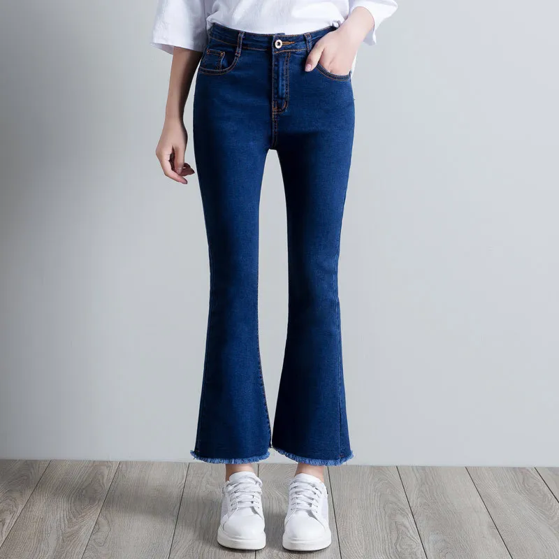 

Streetwear Jeans for Women 2019 Spring New High Waist Wide Leg Flare Jean Women Frayed Skinny Ankle Length Pants Plus Size