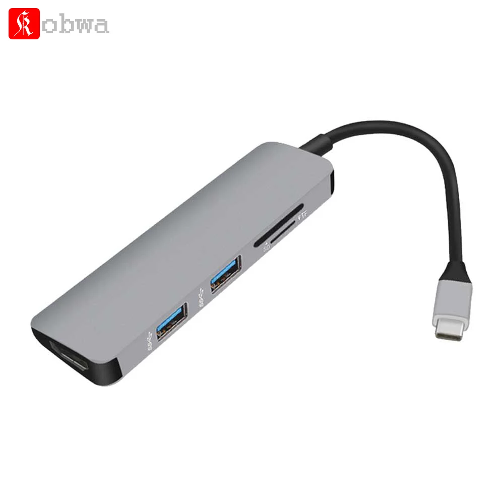 

KOBWA 5 In 1 USB3.0 Type-C HDMI USB C Adapter For MacBook Pro Type C USB C HUB Micro SD/TF Card Reader