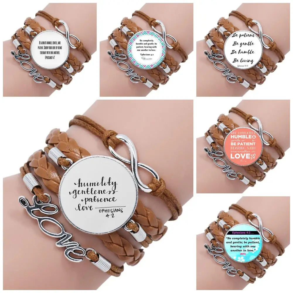 

Ephesians 4 2 Be humble Be gentle Be patient Be loving Personality Glass Multilayer Black/Brown Leather Bracelet Bangle Jewelry