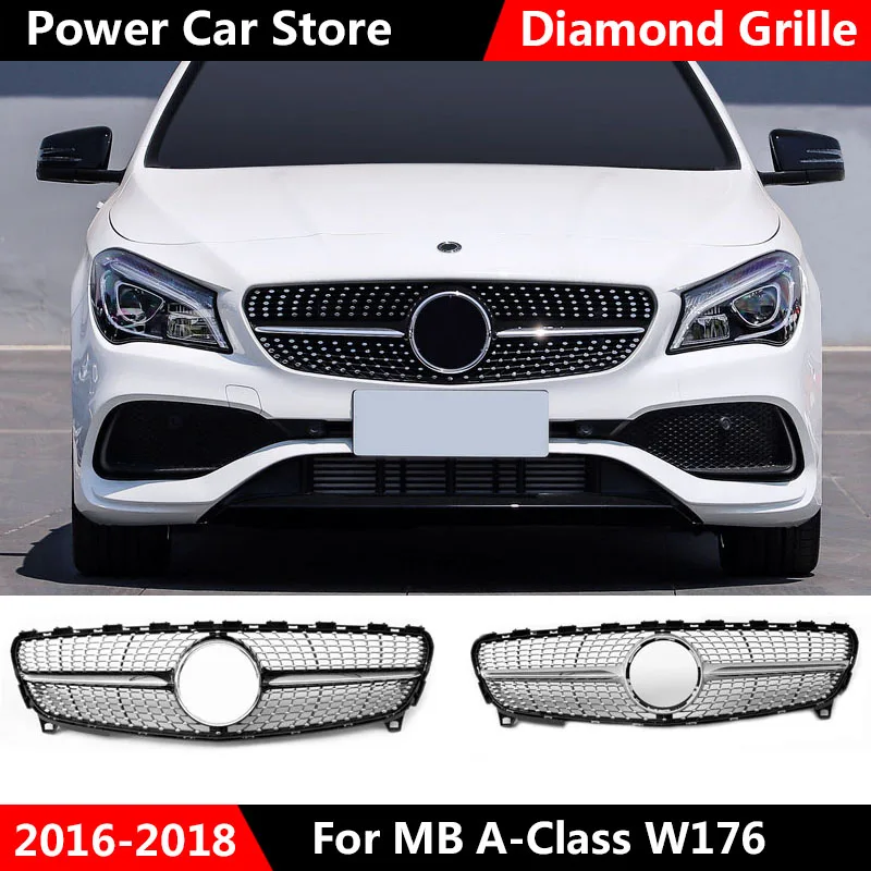 Алмазная Передняя решетка для Mercedes Benz A Class W176 глянцевый черный без эмблемы ABS