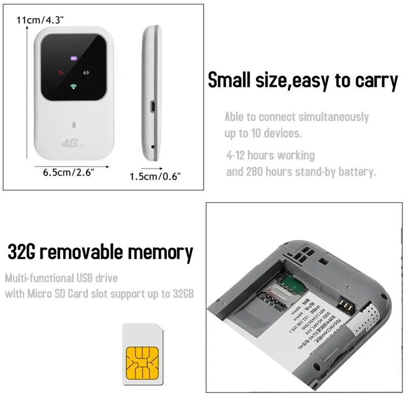 M80 Portable Hotspot 4G Lte Wireless Mobile Router Wifi Modem 150Mbps 2 4G Wifi Box Data 5