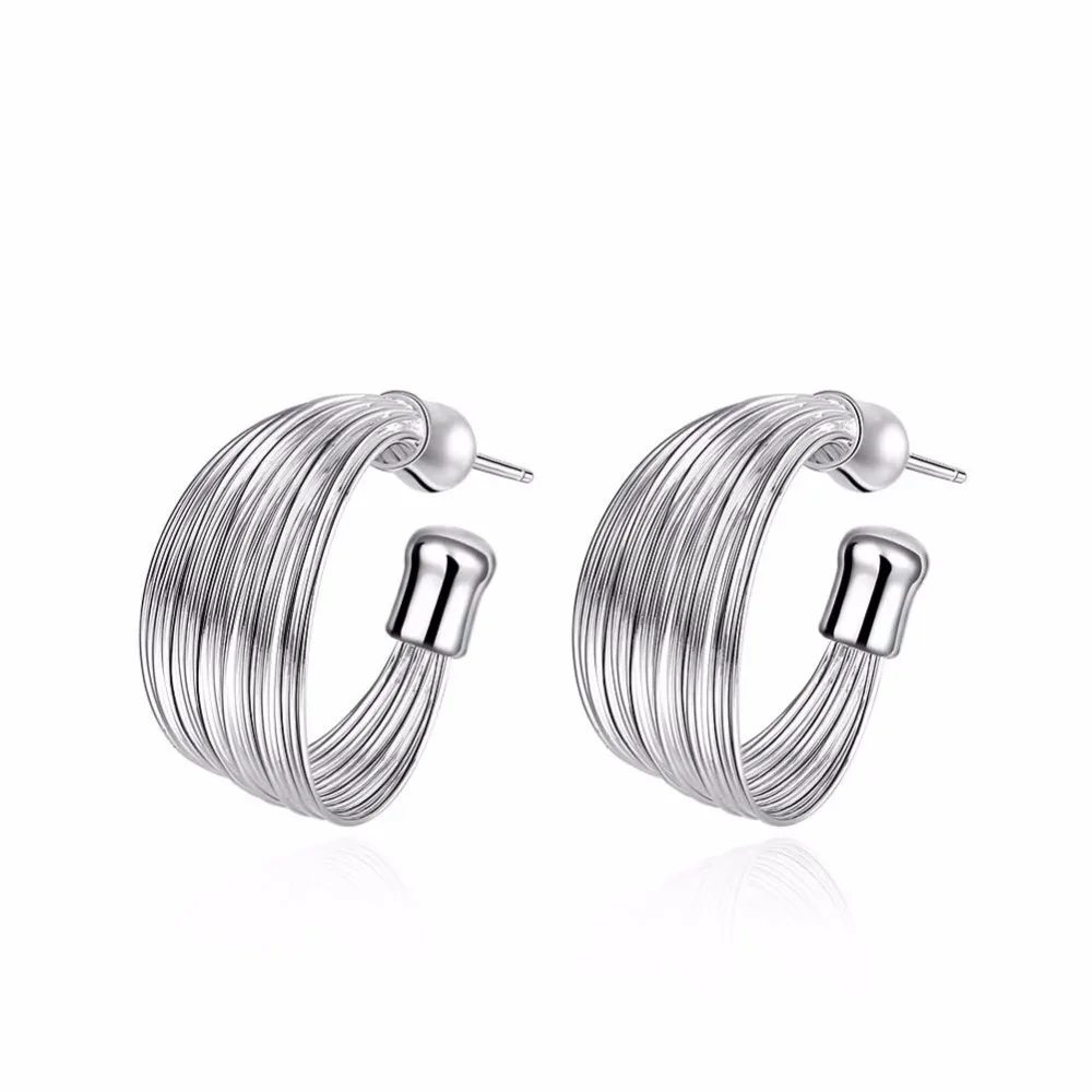 Silver Plated Stud Earrings Multiple Line Wide Stud Earrings Bohemia