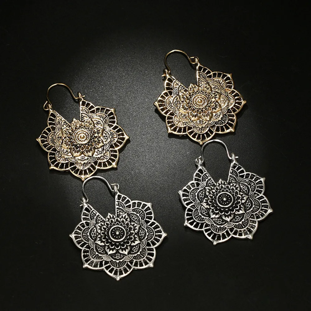 Античные серебряные цыганские индийские этнические серьги-кольца с мандалой, модные женские серьги в стиле бохо,#4m15