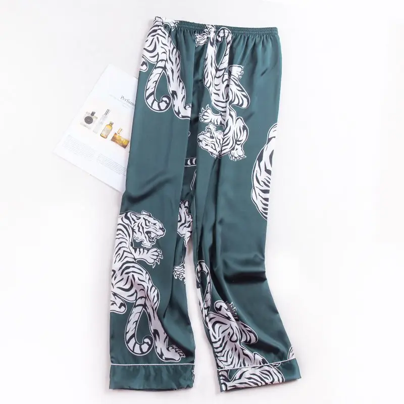 plus size pajama pants Men Sleep Bottoms New Fashion Simulation Tiger Printing Silk Lingerie Men Animal Print Long Sleep Pants mens cotton pjs