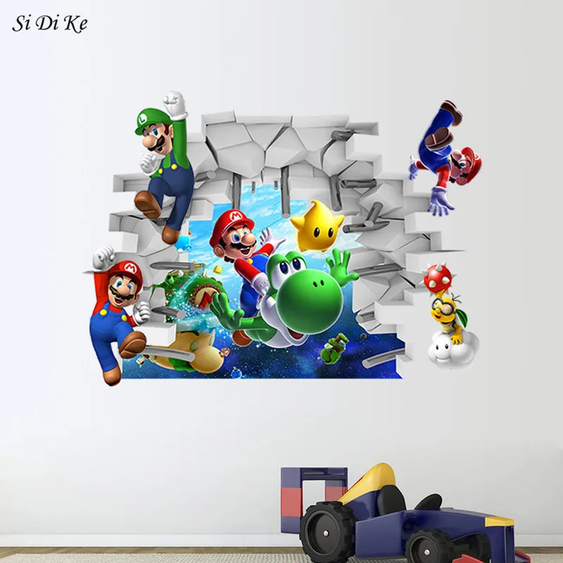 Super Mario Bros, съемные наклейки на стену, наклейки для детской комнаты, домашний декор, виниловая Фреска для детей, мальчиков, спальни, гостиной, Фреска, искусство