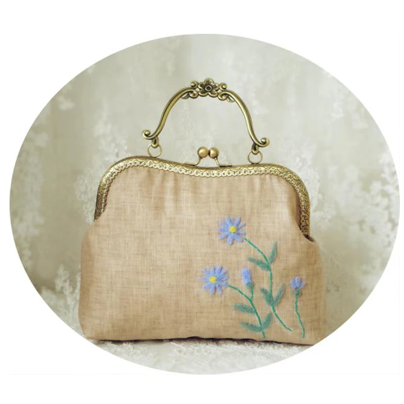 2017 Vintage Handmade Wool Felt Embroidery Handbag Daisy Floral Flower