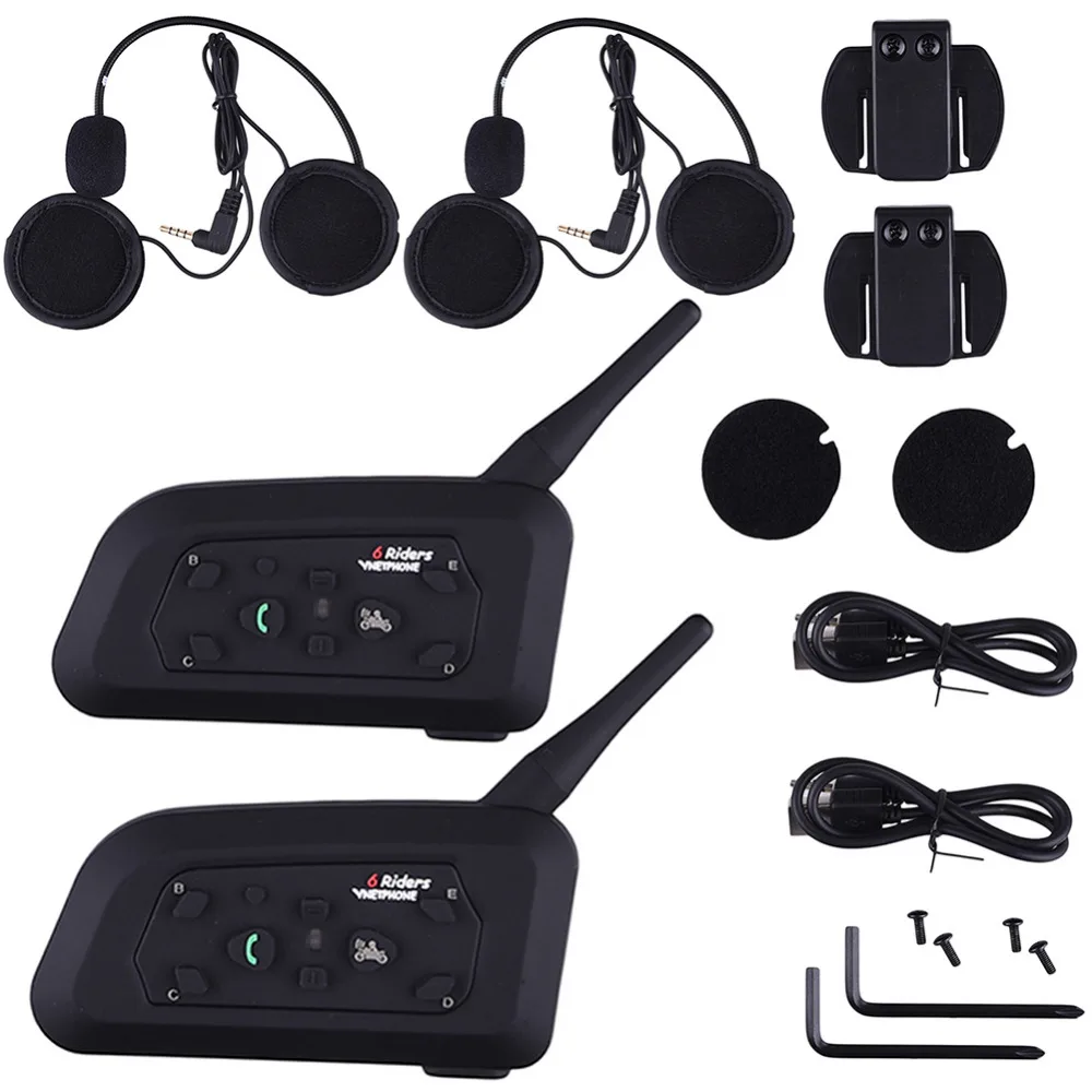 

V6-1200 Motorcycle Wireless Headphones Soft Motorcycle Helmet Bluetooth Intercom Accessories Six People Intercom US Plug 2017