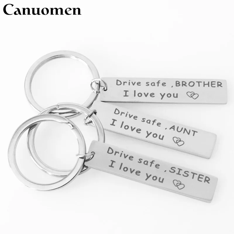 

Canuomen Drive Safe Keychain Stainless Steel Birthday Gifts to Grandpa Grandma Dad Mom Brother Sister Husband Car Keyring