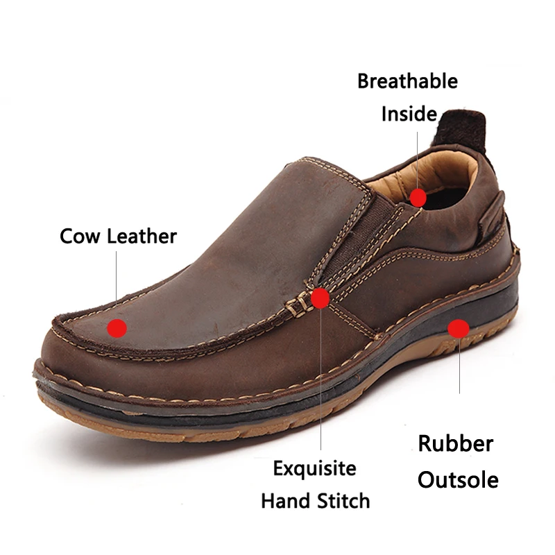 LINGGE Handmade Genuine Leather Men Casual Shoes Fashion Men Shoes Loafers Comfortable Men Leather Shoes Slip On Moccasins