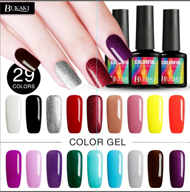 

BUKAKI 29 Colors Nail Gel Nail Art Tips Design UV Gel Lacquer Permanent Sugar Varnish Hybrid Need Top Base Coat Primer