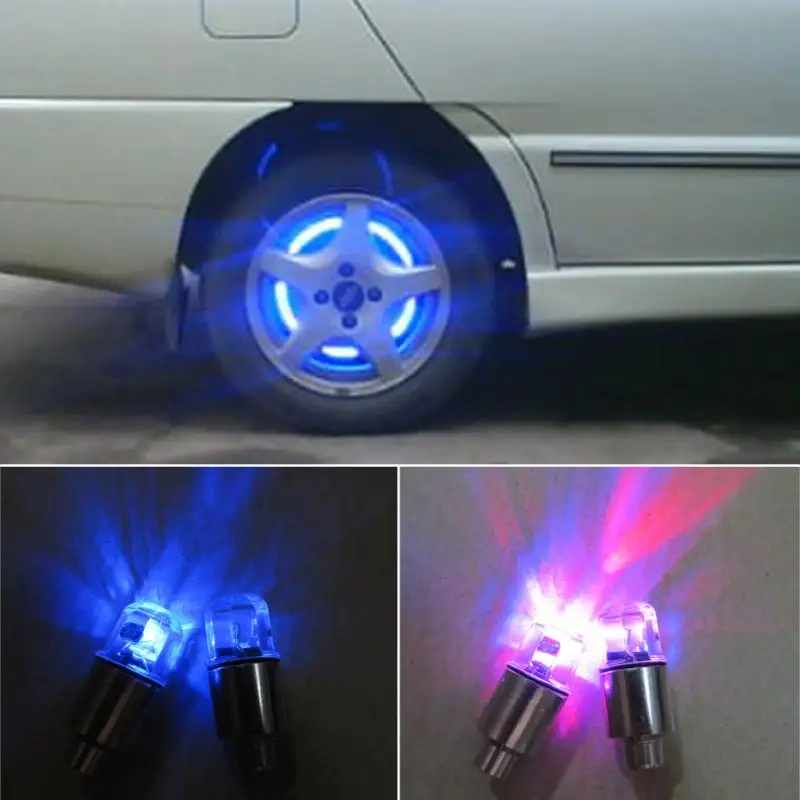 2PCS Car Tire Tyre Wheel LED Valve Cap Stem Lights Lighting Blue Decoration FIT Lada Opel Skoda