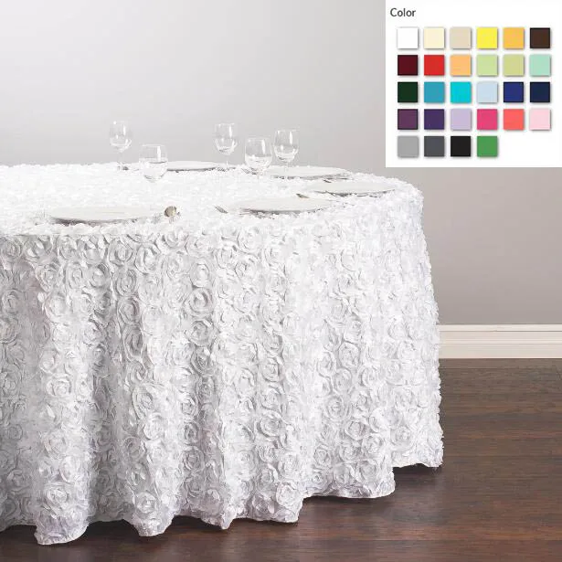 

Custom Order Are Welcome Satin Feel 130 inch/330cm Polyester Round 3D Rosette Tablecloth for Ceremony Party Wedding, 5/Pack