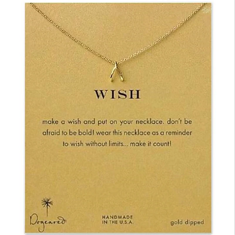 Модные Простые Подвески Wishbone/Bone Wish ожерелье с картой Подвески звенья цепи Золотая пластина ювелирный подарок