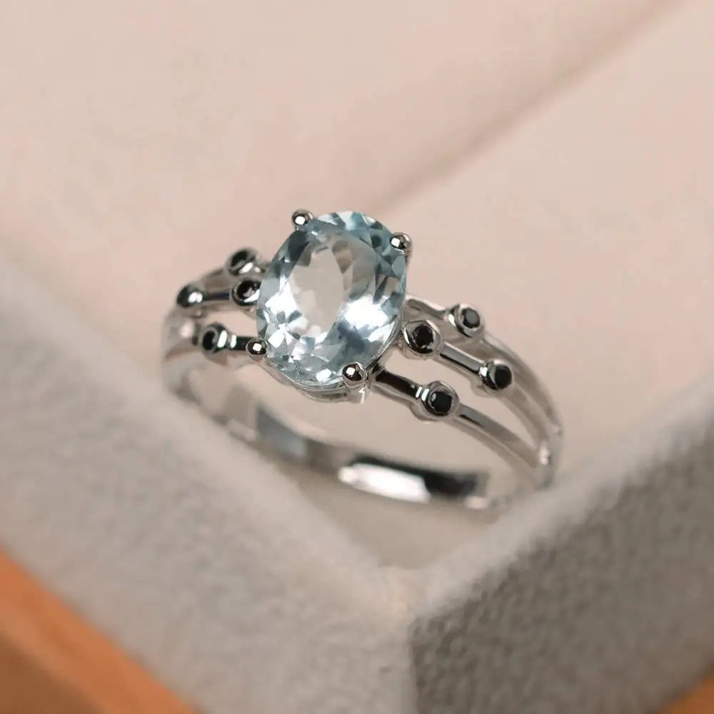 Utimtree Простое Элегантное женское фиолетовое овальное кольцо 925 пробы Серебряное ювелирное изделие Свадебные Кольца для женщин камень по дню рождения подарок леди - Цвет основного камня: light blue