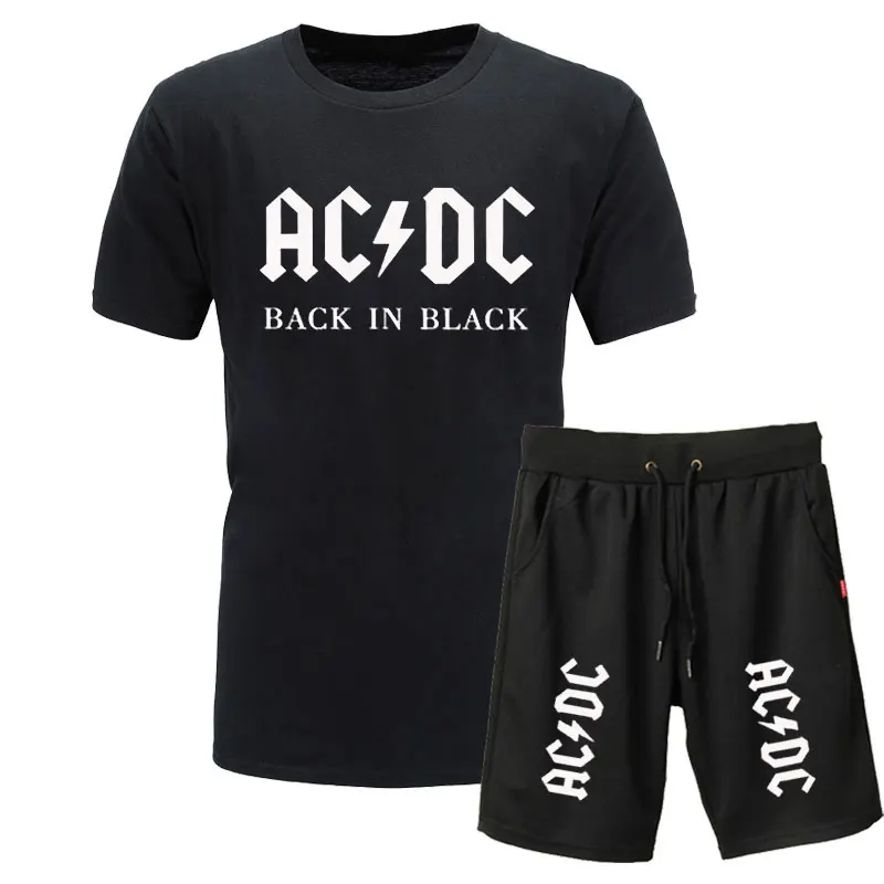 Новая брендовая одежда, AC/DC, Мужская футболка, Swag, футболка, хлопок, Мужская футболка и шорты, Homme, для фитнеса, Camisetas, хип-хоп, футболка, 2 предмета