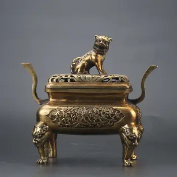 

COLLECTIBLE CHINESE COPPER HANDWORK LION INCENSE BURNER