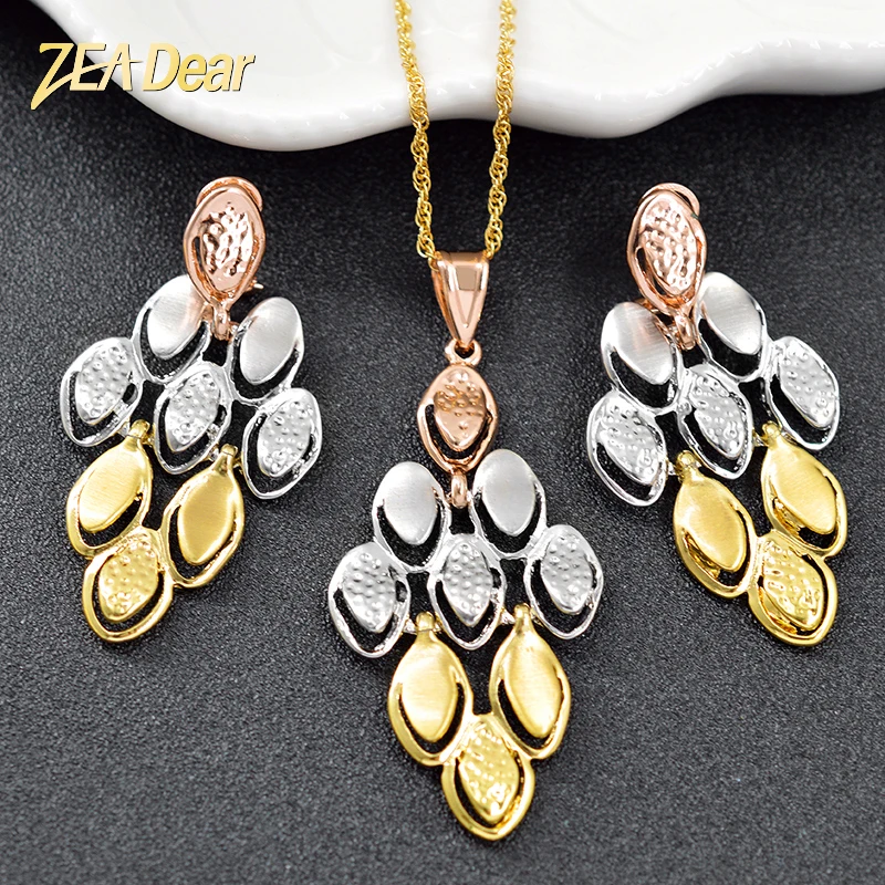 

ZEA Dear Jewelry Big Jewelry Set For Women Earrings Pendant Necklace Bohemia Triple-color Jewelry Findings For Wedding Jewelry