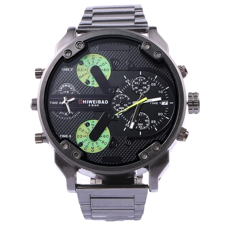SHIWEIBAO мужские часы с двойным кварцем Movt золотые часы наручные часы с большим циферблатом Брендовые спортивные военные кварцевые часы Relogio Masculino - Цвет: Black Green