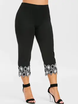 

Wipalo Plus Size Lace Applique Capri Leggings High Waist Straight Capri Gym Leggings Fitness Women Summer Casual Bottoms 2019
