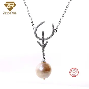 

ZHAORU 925 Sterling Silver Necklace with Baroque Pearl Fine Fashion Jewelry Freshwater Pearl Necklace Original Women Gift