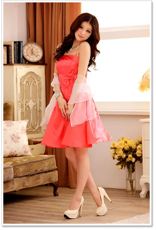 Женское короткое вечернее платье без бретелек большие размеры L ~ 3XL|bridal dress