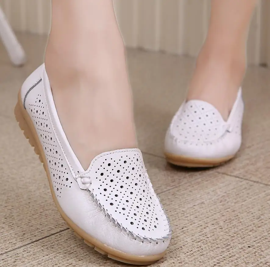 

2019 Spring Women Flats Shoes Women Genuine Leather Shoes Woman Cutout Loafers Slip on Ballet Flats Ballerines Flats 169