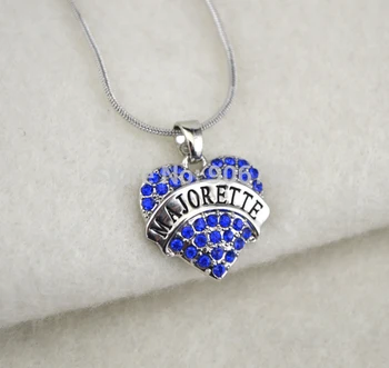 

50pcs a lot rhodium plated fashion majorette Crystal Heart Pendant necklace