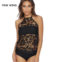 Летние сексуальные черные кружевные танкини купальники женские сетчатые прозрачные бандо танкини из двух частей купальные костюмы, купальники