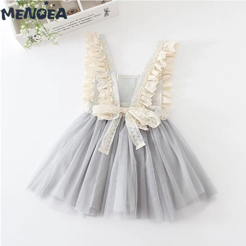 Menoea/платье для девочек Летнее Детское Сетчатое платье принцессы без рукавов с бантом милое кружевное платье для детей от 3 до 7 лет, детская одежда, платье