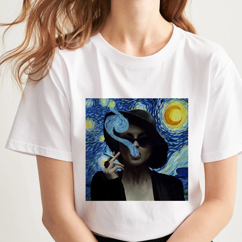 

Summer Dress Star Moon Night Van Gogh's Last Judgment Oil Painting Print Harajuku Casual Fashion Personality Women's T-Shirt Top
