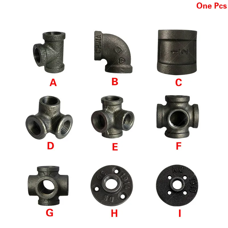 antique-style-black-self-colour-malleable-iron-pipe-fittings-connectors