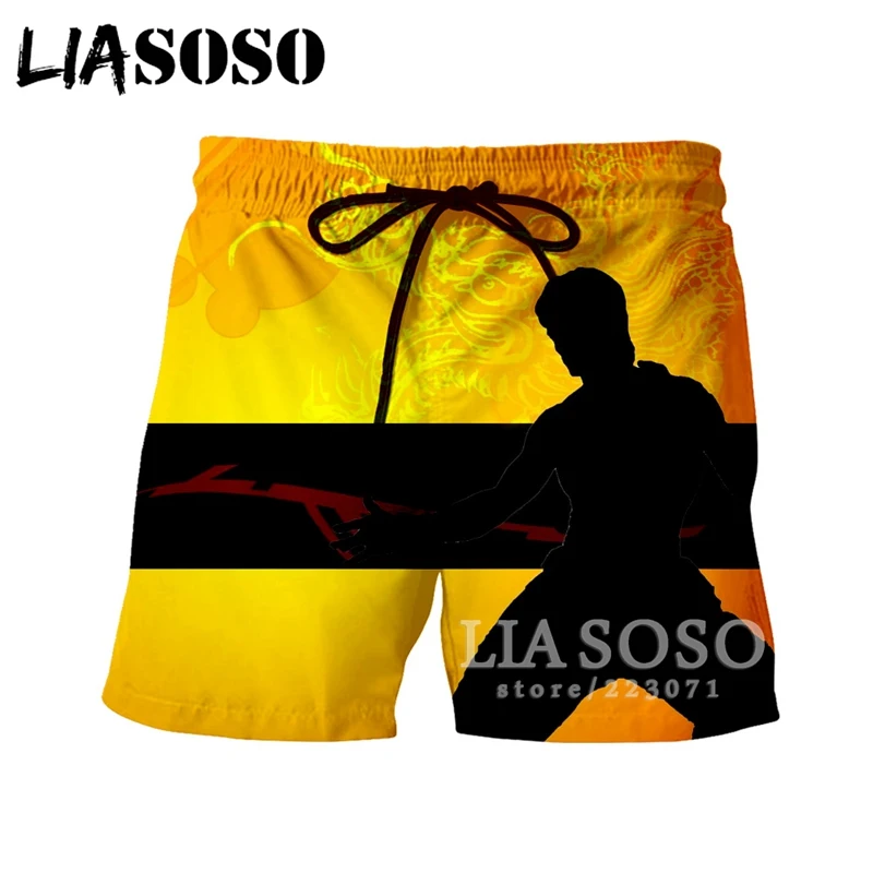 LIASOSO, летние, новые, мужские, женские, модные шорты, 3D принт, знаменитостей, Брюс Ли, шорты для фитнеса, пляжа, мужская, свободная, брендовая одежда, B170-07