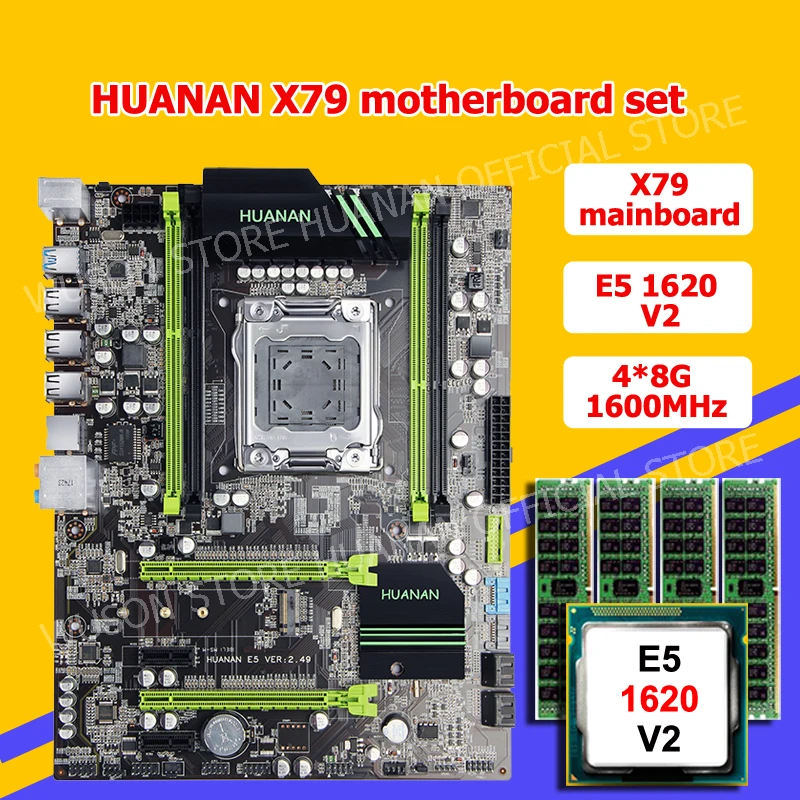 !!!HUANAN V2.49 X79 motherboard CPU RAM combos Xeon E5 1620 V2 CPU (4*8G)32G DDR3 RECC memorry all good tested 2 years warranty