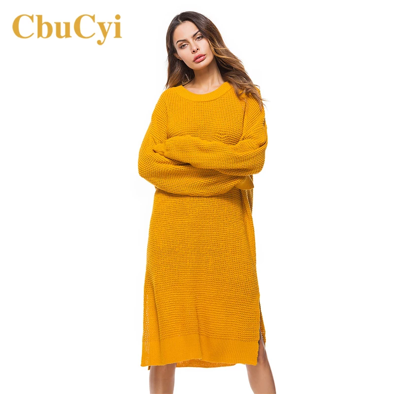 

CbuCyi Spring Women's Clothing Long Pullovers Sweaters Dresses Oversized O-neck Stretch Vestidos Sweater Ladies Knitted Sweaters