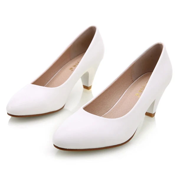 YALNN/черные женские туфли-лодочки; женские туфли на среднем каблуке телесного цвета; пикантные свадебные туфли на высоком каблуке; женские офисные белые туфли-лодочки для девочек - Цвет: Белый