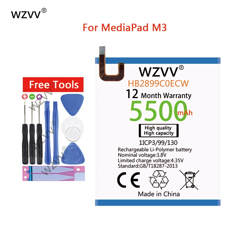 

wzvv 5500mAh Li-Polymer Battery HB2899C0ECW for MediaPad M3 8.4" BTV-W09 BTV-DL09 SHT-AL09 SHT-W09 Replacement Batteries