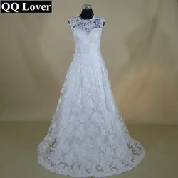 QQ Lover Винтаж Свадебные платья Высокая Средства ухода за кожей шеи Свадебные платья без рукавов Съемная юбка 2 в 1 Стиль Vestido De Noiva Renda