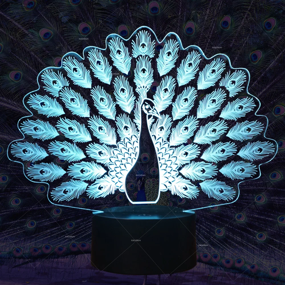 3D Lamp peacock Shape Boys best Bithday Gift Acrylic Table Night light
