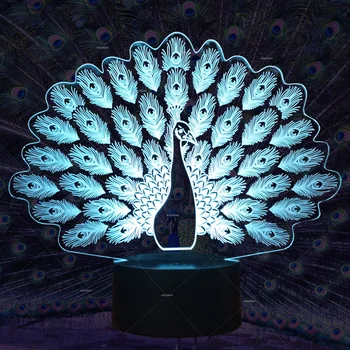 

3D Lamp peacock Shape Boys best Bithday Gift Acrylic Table Night light Furniture Decorative Illusion colorful 7 color change