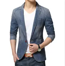 Новые Джинсовые Куртки костюм slim fit Blazer костюм мужская мода Легкие Куртки мытый Джинсовой Одежды Джинсовой Пиджаки