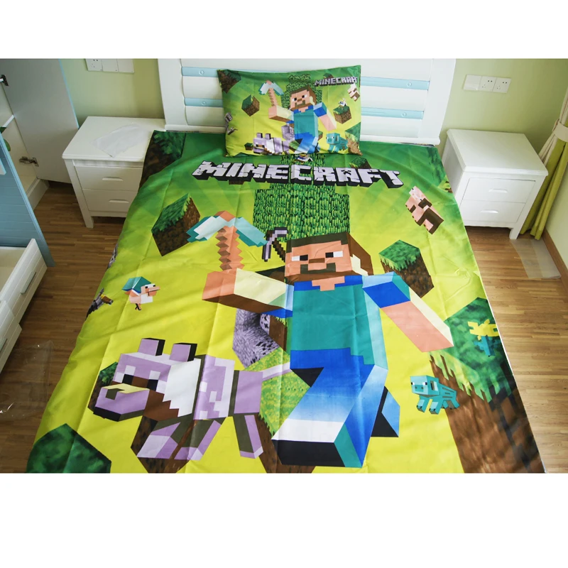 المنسوجات المنزلية Minecraft طقم سرير الكرتون البوليستر أغطية سرير للأطفال الأولاد هدية حاف الغطاء شقة ورقة سادات المنسوجات المنزلية Minecraft طقم سرير الكرتون البوليستر أغطية سرير للأطفال الأولاد هدية حاف الغطاء شقة ورقة سادات
